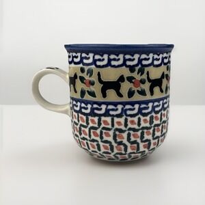 Unikat Wiza Polish Pottery Black Cat Mug Signed R Zarzycka Handmade Blue Green